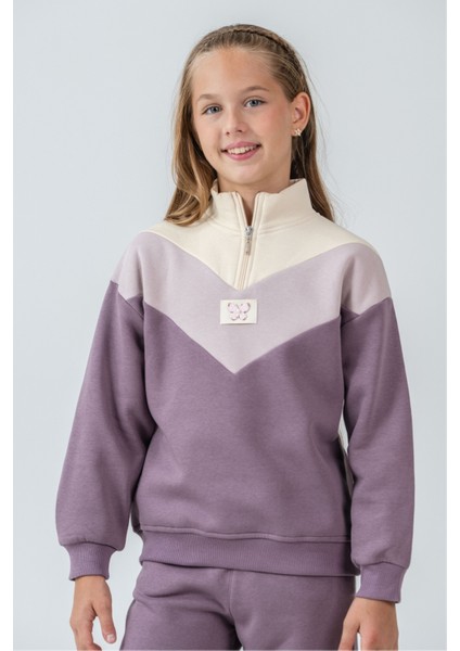 Kız Çocuk Kelebek Detaylı Yarım Fermuarlı 3 Iplik Kalın Kışlık Eşofman Takımı AK4233 fırsatları