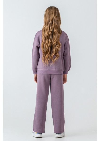 Kız Çocuk Kelebek Detaylı Yarım Fermuarlı 3 Iplik Kalın Kışlık Eşofman Takımı AK4233 indirimleri