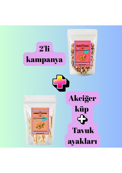 Köpek Çiğneme ve Ödül Mamaları 2'li Paket 200GR Tavuk Ayağı ve Akciğer Küp 2cm