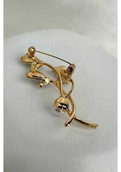 Altın Rengi Beyaz Inci,çiçek Desenli Kalpler Broş (6cm) fiyatları