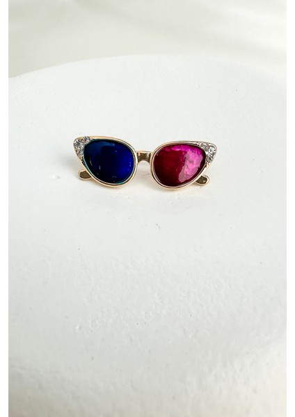 Altın Sarısı Taş Detay Renkli Tasarım Gözlük Broş (3cm)