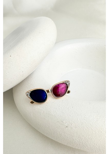 Altın Sarısı Taş Detay Renkli Tasarım Gözlük Broş (3cm) modelleri