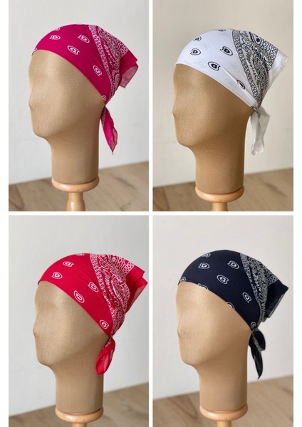 %100 Pamuklu Klasik Desen Unisex 4lü Bandana Seti Renkli Bandana Etnik Desenli Kaymaz Bandana
