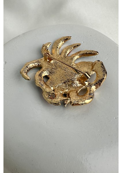 Renkli Taş Detaylı Tüy Desenli Tasarım Maske Broş (4cm) fiyatları