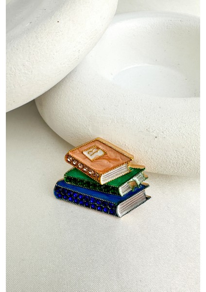 Renkli Kitap Figürlü,taş Detaylı Tasarım Broş (3cm) modelleri