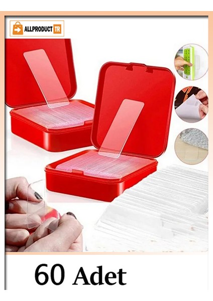 Nano Süper Güçlü Çift Taraflı Şeffaf Bant – Iz Bırakmaz, Kolay Çıkarılabilir, 60 Parça