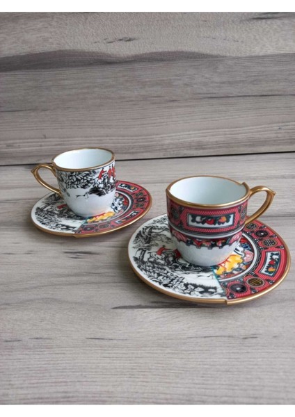 2 Kişilik Çift Desenli Kahve Fincan Seti fiyatları