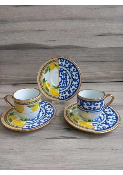 Lemone- 2 Kişilik Çift Desenli Kahve Fincanı Seti