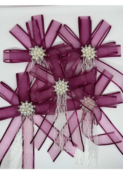 Gelin Bohçası Için Özel Broşlu 5 Adet Pembe Bohça Çiçeği