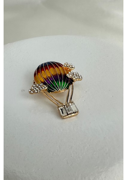 Altın Sarısı Renkli Balon Tasarımlı Taşlı Broş (3cm)