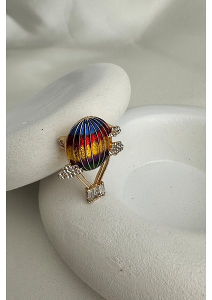 Altın Sarısı Renkli Balon Tasarımlı Taşlı Broş (3cm) modelleri