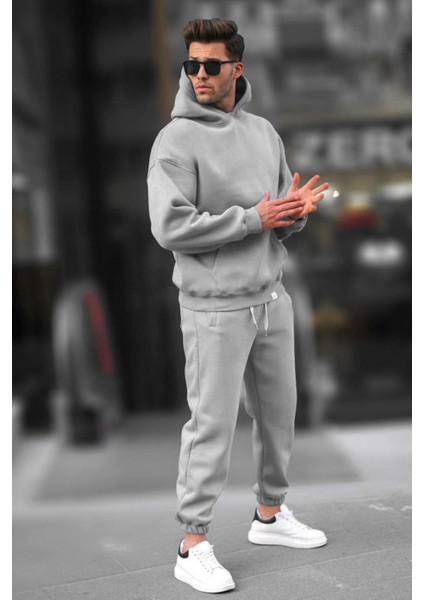 Boyalı Gri Kapşonlu Basic Eşofman Takımı 5925