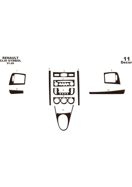 Renault Clio Symbol Konsol-Torpido Kaplama 2009-201 1 Parça Koyu Meşe