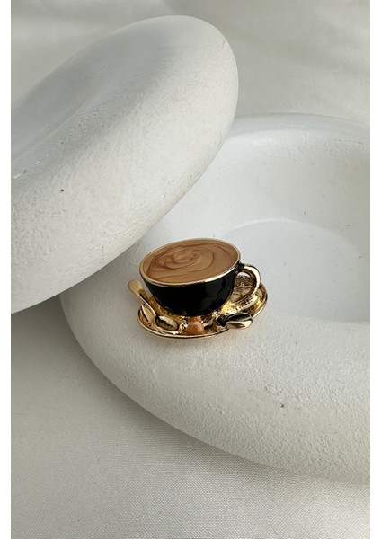 Altın Sarısı Kaşık Detay Mineli Kahve Fincanı Broş (3cm) modelleri