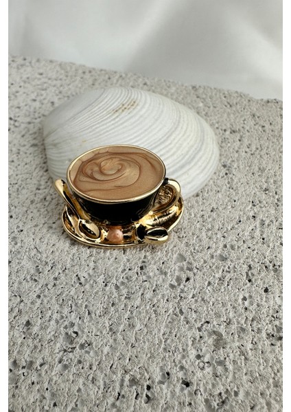 Altın Sarısı Kaşık Detay Mineli Kahve Fincanı Broş (3cm) fırsatları