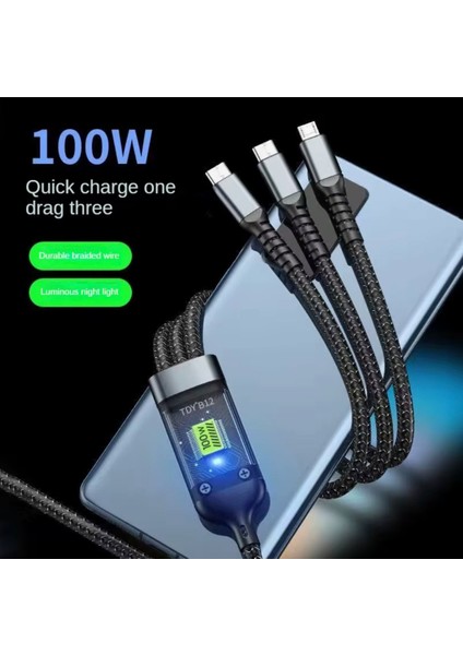 100W Çok Hızlı Kopmaz Spiral 3 Başlıklı Çok Hızlı Şarj Kablosu Telefon Tablet Uyumlu Carplay fırsatları