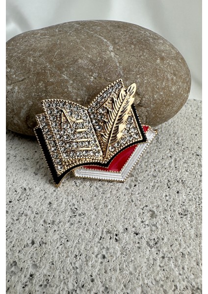 Tüy Kalem Detay Taşlı Renkli Kitap Defter Broş (3cm) modelleri