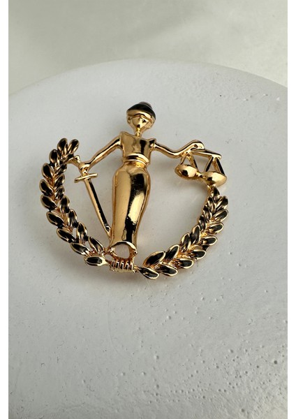 Terazi Detay Mineli Adalet Heykeli Broş (4cm)