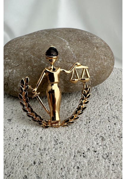 Terazi Detay Mineli Adalet Heykeli Broş (4cm) fırsatları