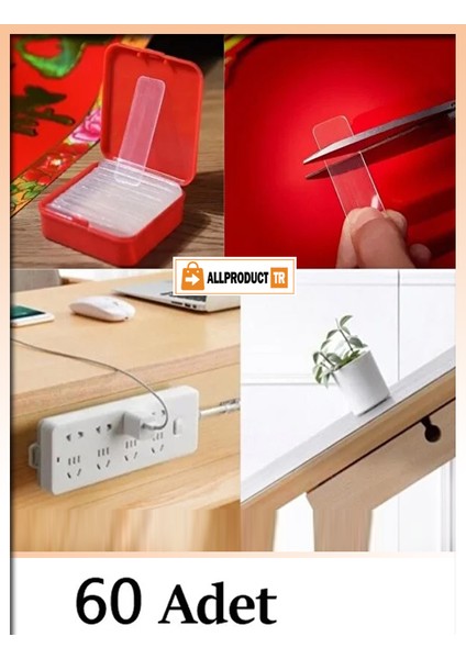 Nano Süper Güçlü Çift Taraflı Şeffaf Bant – Iz Bırakmaz, Kolay Çıkarılabilir, 60 Parça indirimleri