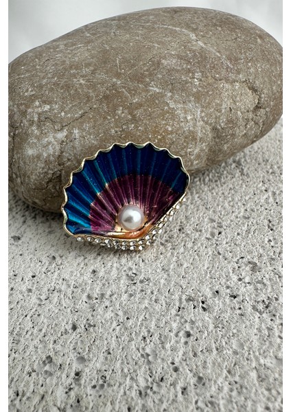 Deniz Kabuğu Tasarımlı Inci ve Taş Detaylı Broş (3cm) fırsatları