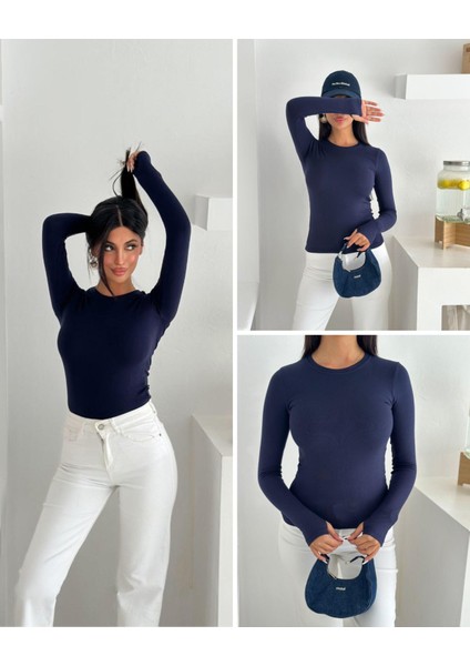 Kadın Bisiklet Yaka Uzun Kol Parmak Geçmeli Buzy Bady indirimleri