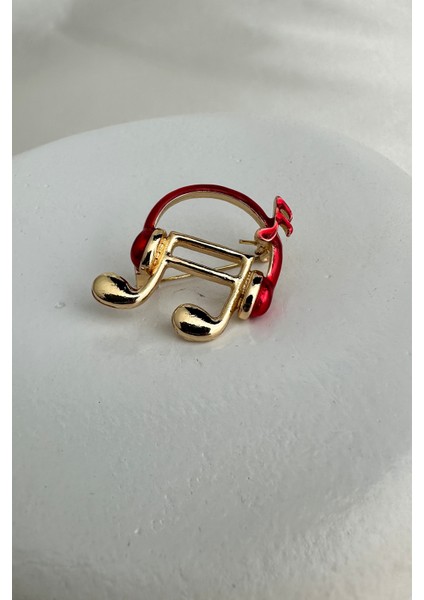 Altın Sarısı Renkli Kulaklık Detay Müzik Notası Broş (2cm)