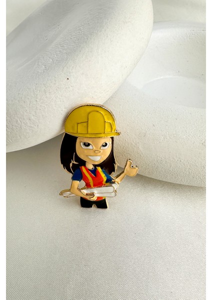 Mineli Sarı Baretli Inşaat Mühendisi Kadın Broş (5cm) modelleri