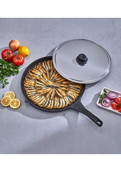 Döküm Granit Kapaklı Balık-Gözleme-Bazlama Tavası 34 cm