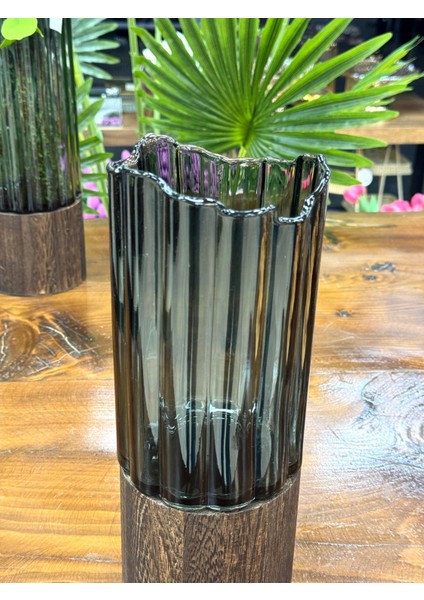 Ahşap Detaylı Cam Vazo 30/12 Cm fiyatları