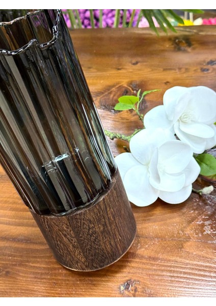 Ahşap Detaylı Cam Vazo 30/12 Cm modelleri