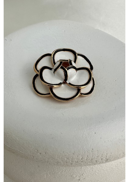 Altın Dokunuşlu Mineli Tasarım Gül Broş (3cm)