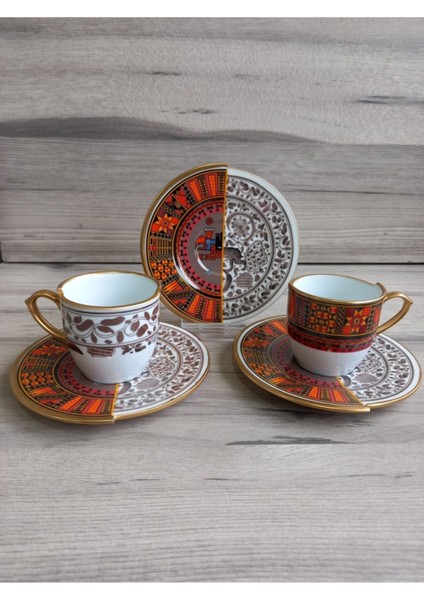 Wınston-2 Kişilik Çift Desenli Kahve Fincanı Seti