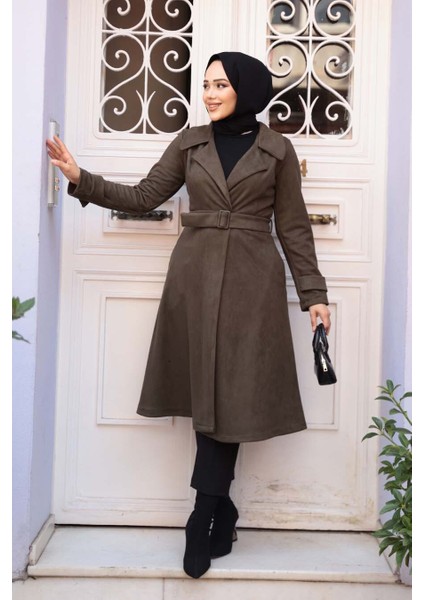 Tokalı Kemerli Haki Tesettür Süet Kap 62461HK