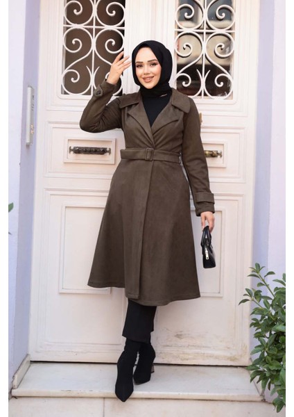 Tokalı Kemerli Haki Tesettür Süet Kap 62461HK fiyatları