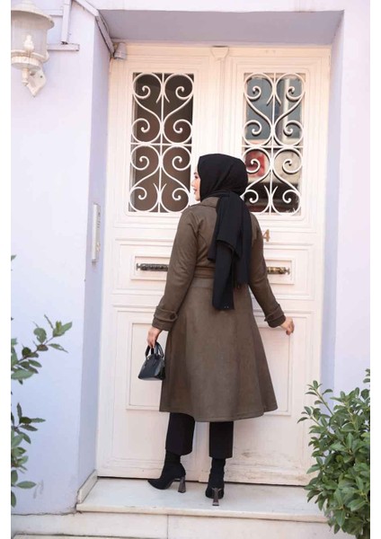 Tokalı Kemerli Haki Tesettür Süet Kap 62461HK modelleri