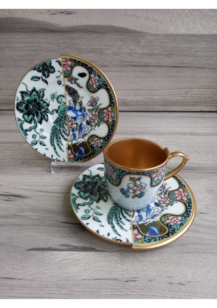Seremony- 2 Kişilik Çift Desenli Içi Gold Kahve Fincanı Seti