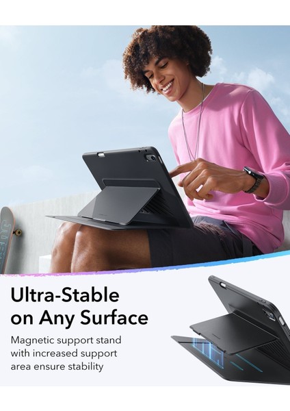 Apple iPad 11. Nesil A16 11 Inc (2025) Flip Hybrid Magnetic Kalem Bölmeli Manyetik Kılıf A2354 A3355