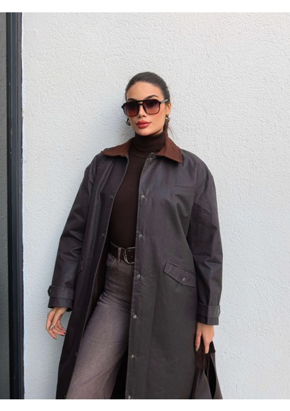 Kadife Yaka Çıtçıtlı Trench fiyatları