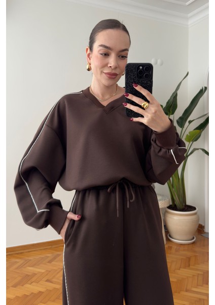 V Yaka Biye Detay Modal Takım- Kahverengi fiyatları
