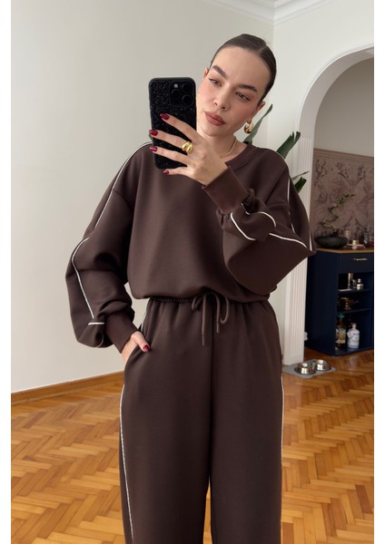 V Yaka Biye Detay Modal Takım- Kahverengi indirimleri