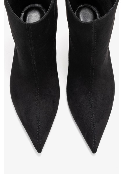 Nuvıa Siyah Süet Sivri Burunlu Kadın Topuklu Bot fiyatları