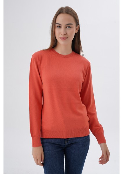 Kadın Somon %100 Organik Pamuk Bisiklet Yaka Triko Kazak TRIST-6101