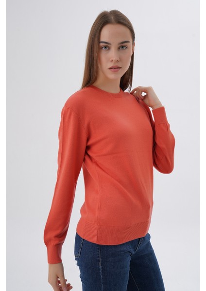 Kadın Somon %100 Organik Pamuk Bisiklet Yaka Triko Kazak TRIST-6101 fiyatları