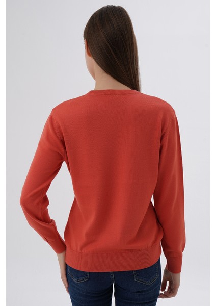 Kadın Somon %100 Organik Pamuk Bisiklet Yaka Triko Kazak TRIST-6101 modelleri