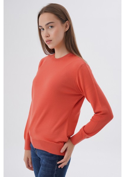 Kadın Somon %100 Organik Pamuk Bisiklet Yaka Triko Kazak TRIST-6101 fırsatları