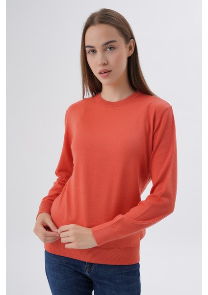 Kadın Somon %100 Organik Pamuk Bisiklet Yaka Triko Kazak TRIST-6101 indirimleri