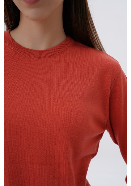 Kadın Somon %100 Organik Pamuk Bisiklet Yaka Triko Kazak TRIST-6101