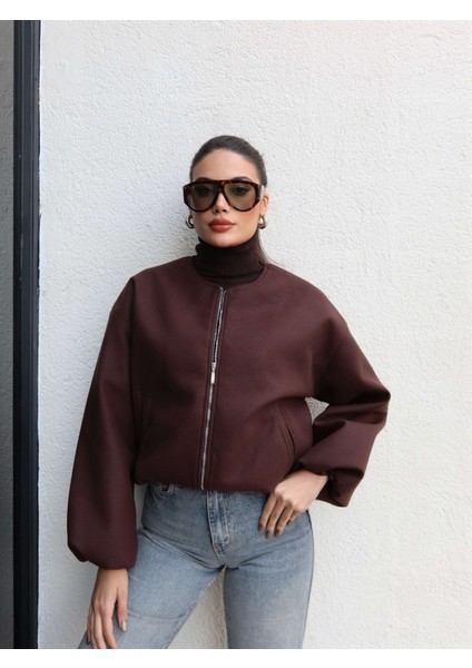 Fermuarlı Kaşe Bomber Ceket