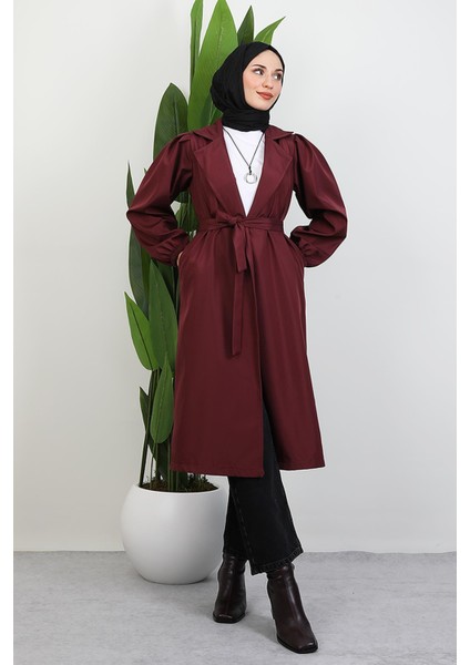 Selin Balon Kol Trenç Bordo